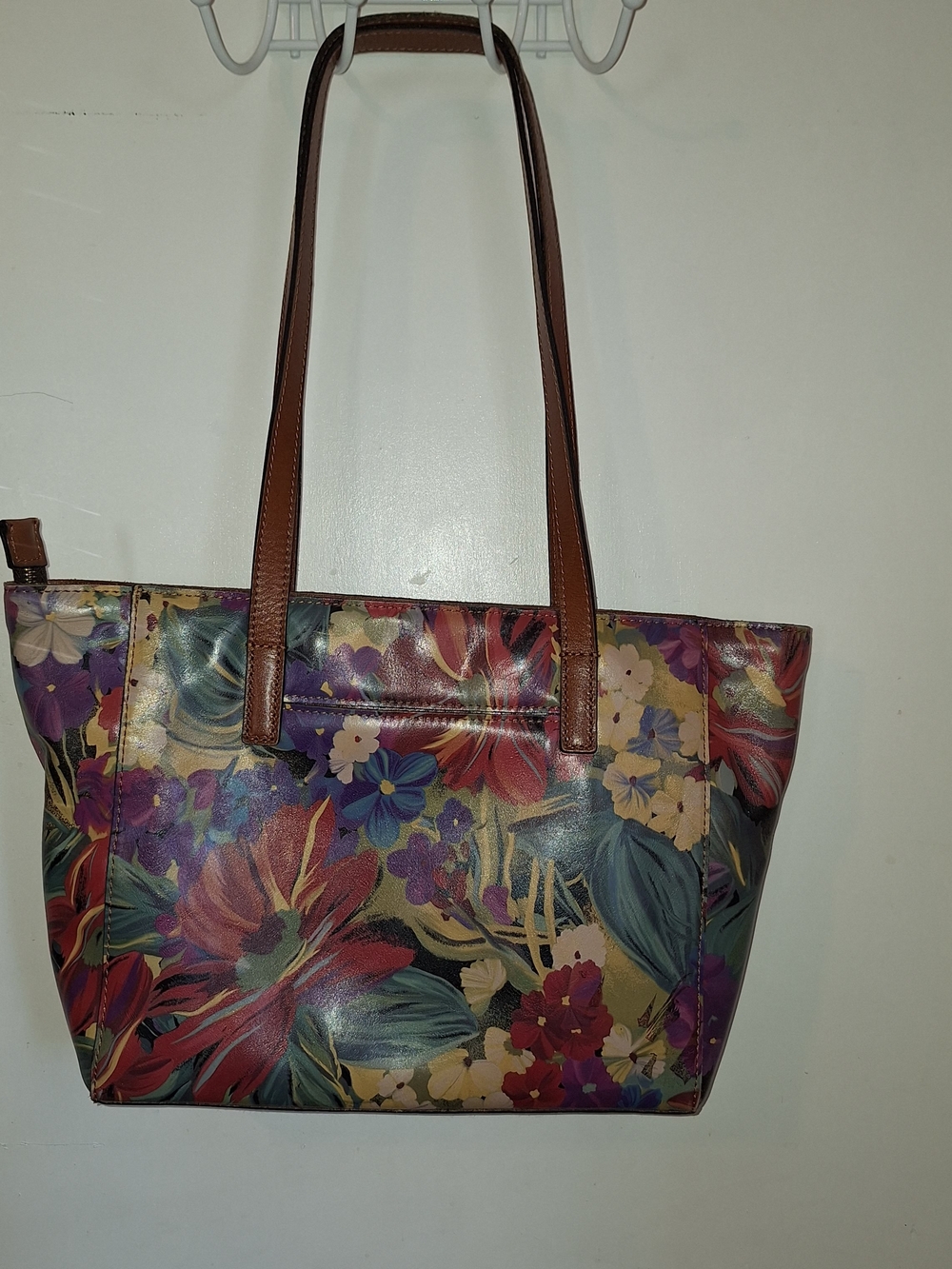 Patricia Nash Multi-Color Floral Leather Tote with Brown Straps